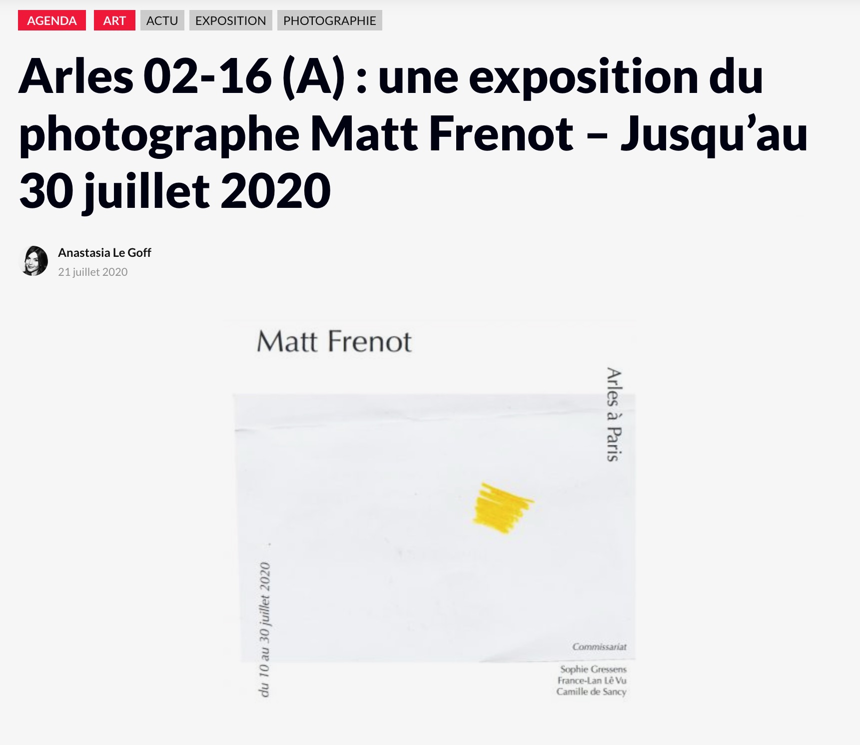 MaisonSoeurs_Article_Presse_Exposition_Matt_Frenot_Arles_A_Paris